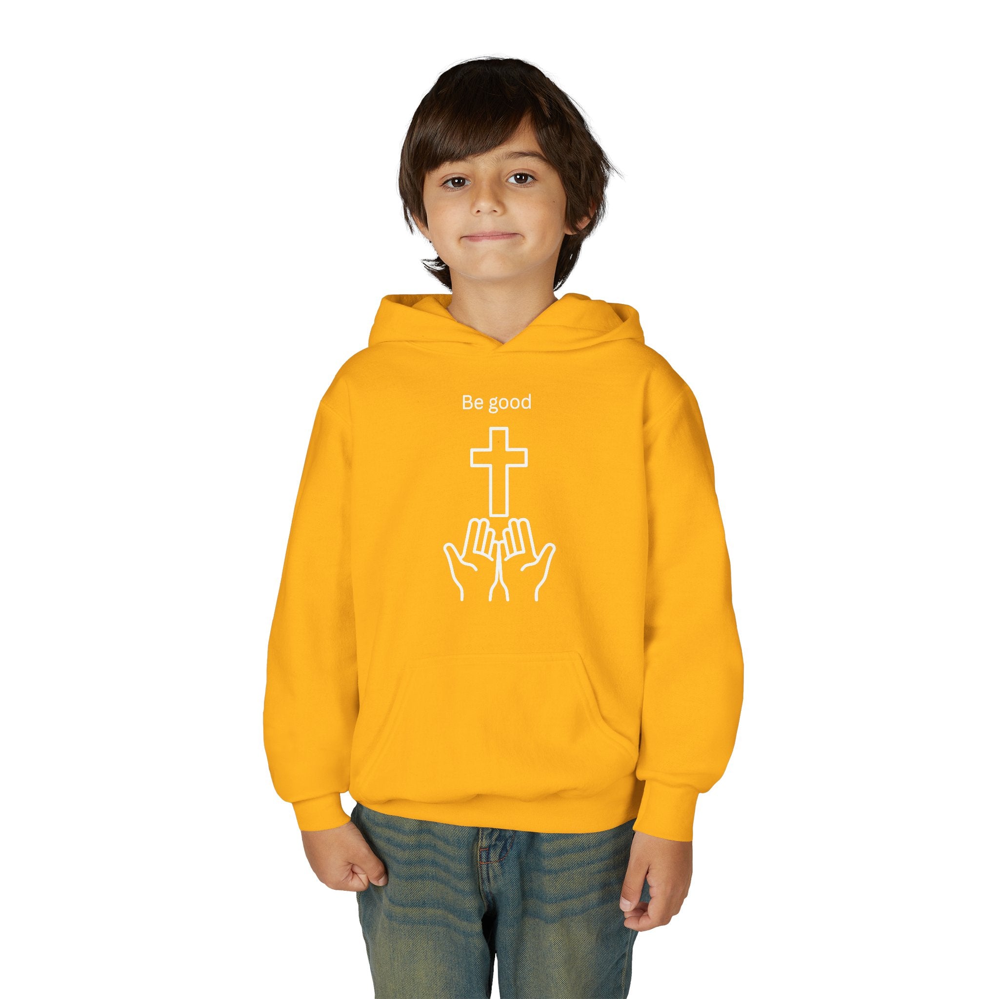 Youth Hoodie — "Be Good" Cross Prayer Christian Sweatshirt