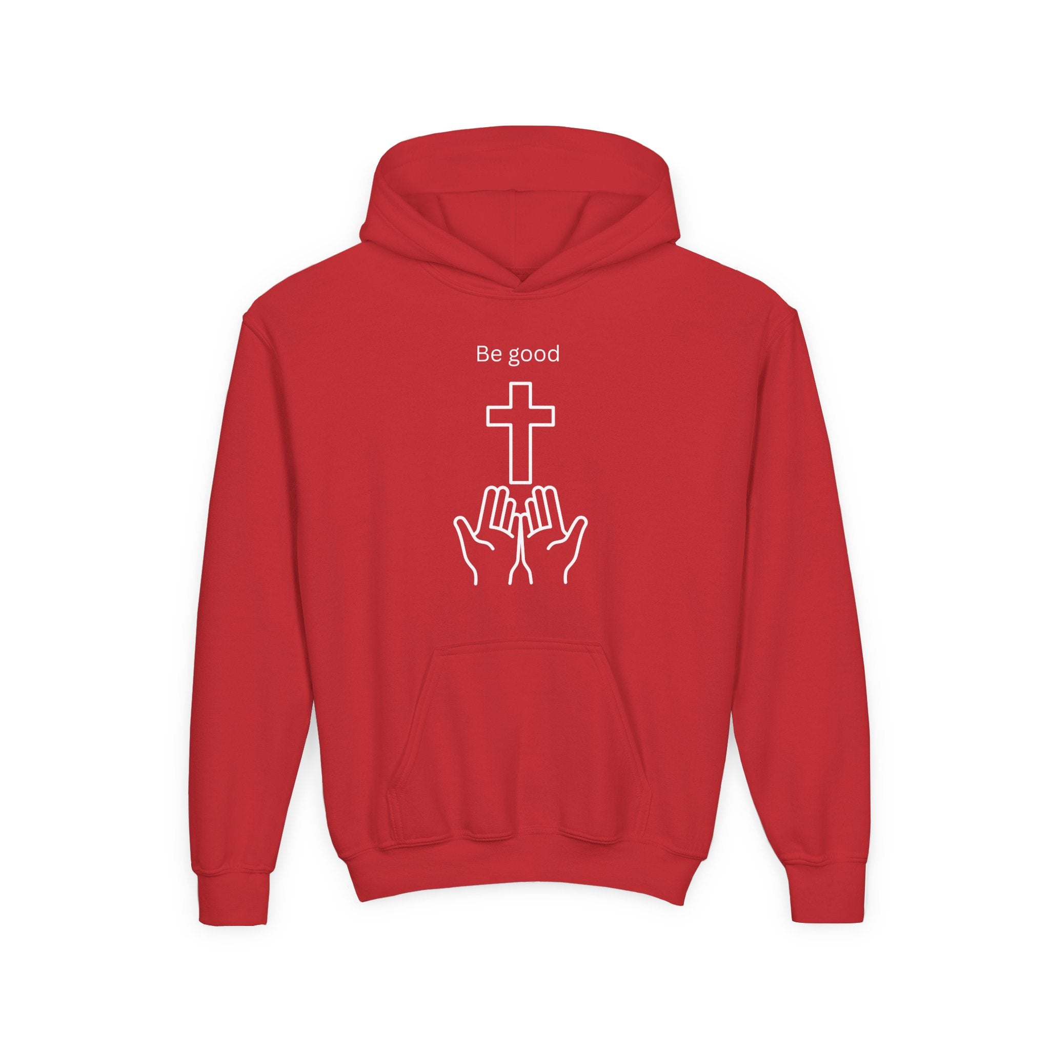 Youth Hoodie — "Be Good" Cross Prayer Christian Sweatshirt